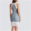 Basic Casual Dresses Blue Sleeveless Fringed Tassels Knit Women Mini Dress 2024 Spring Summer Drop Delivery Apparel Womens Clothing Dhdxg