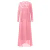 Sukienki swobodne kobiety plus rozmiar puste koronkowe patchwork solidny luźne brzeg długie sukienki szyfonowe szwy na lato 2024
