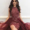 Dark Marroon Detachable Train Homecoming Dresses With Jewel Neck Beading Crystals Sheath Cocktail Party Gowns Short Prom Dresses7210940