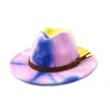 Stingy Brim Hats Tie Dye Jazz Cap Women Men Wide Formal Man Panama Hat Woman Felt Fedora Caps Mens Trilby Lovers Fashion Accessories 5 Dhw48