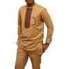 Kaftan Elegant African Mens Set 2 pièces Tenues Tops et pantalons à manches longues