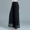 Frauenhose Frauen formelles breites Bein fester Farbe loser Seitenschlitz Chiffon hohe Taillenhose Freizeit 2024 Frühling/Sommer/Herbst