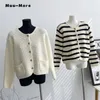 Women's Knits Korean Simple Casual Solid Color Pocket Crewneck Single Breasted Knitted Cardigan For Women Coat Autumn Winter 2024