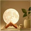 Night Lights 3D Moon Light Decoration Chamber Led Warm Lamp For Bedroods Star Christmas Drop Delivery Dhtwd