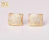 12MM IcedOut Earring for Men Square Stud Spiral Ear Plug Screw Back Hip Hop Jewelry Gold Color Material Copper CZ Stone2071325