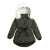 Down Coat Fur Collar hoodie Wadded voor meisjesjack Gevotte Dikke Warm Winter Kids Drawstring Hooded Parkas