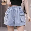 Kadınlar kot jeans jielur mavi yüksek bel jean moda yaz seksi serin kadın kot şort cepleri şort femme kısa kot hipster s5xl boyutu c240413