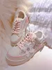 Casual Shoes Pink Sneakers Autumn Version Platform Strap Women Heavy Industry Rhinestones Sequins Low-top Round Toe Canvas