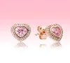 Boucles d'oreilles de pote de coeur étincelantes roses Bijoux en or rose à or rose pour 925 Silver Love Hearts Earge avec Box7635460