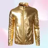Whole Nightclub Trend Giacca Gold Metallic Gold Shiny Men Veste Homme Fashion Fashion FrontZip Giacca bomber da baseball leggera B2610189
