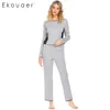 Vêtements à domicile Ekouaer Femmes Pyjamas Ensemble des vêtements de sommeil Patchwork Scoop Neck Long Scoeve Tops Elastic Pants Pantals Pantalons de nuit