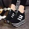 Casual Shoes Canvas Women's 2024 Autumn Tjock-Soled Platform Hidden Heel 10cm Black Sneakers