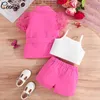 Clothing Sets Ceeniu Children For Girls Blazer Outfits Butterfly Sleeve Belted Jacket Camisole Top Pink Pants Kids Clothes