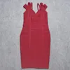 Casual Dresses HQBORY Winter Women Mid Length Bandage Dress Test Straps Wine Red Off Shulder Deep V Sexy Elegant Vestidos High Quality