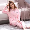 Roupas em casa Mulheres elegantes Pijama de algodão confortável Pijama de pmi -impressão de pijama de manga longa Sleepwear