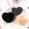 Keychains Lanyards 8CM Fluffy pompom Keychain Gifts for Women Soft Heart Shape Pompon Fake Rabbit Key Chain Ball Car Bag Accessories Key Ring