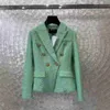 Women's Jackets Designer 2024 Spring Celebrity Style Versatile Slim Green Waist Wrapped Tweed Suit Coat for Women L6BV