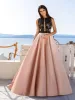 Beaded Prom Dress Jewel Neck Dresses Evening Wear Bow Sash A Line Plus Size Party Gowns