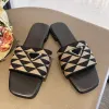 Designer Slides Women Embroidered Fabric Slippers Metallic Slide Sandals woman Luxury Sandal Triangle Chunky Heels Fashion with box