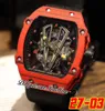 2703 TOURBILLON RAFAEL NADAL MIYOTAオートマチックメンズウォッチ2022 NTPT Red Carbon Fiber Case Skeleton Dial Big Date Black Crown Nylon3689269