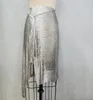 Spódnice 2022 Seksowna srebrna aluminiowa cekina metaliczna asymetryczna metalowa siatka łańcucha urodzinowa spódnica 5485075
