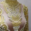 Stage Wear 3 Colors Glass Crystals Pearls Short Dress High-end Women Birthday Party Celebrate Evening Prom Singer Sexy Costume