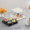 ギフトラップ10pcsハンドルカップケーキベーキングデザートコンテナホルダーポータブルプラスチックパッキング付き透明なケーキボックス