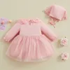 Mädchenkleider 6-36 Monate Kleinkindmädchen Kleid Spitzenpuppenkragen Bobbles Tüll Hem für Frühling Casual Prinzessin mit Hut