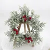 装飾的な花クリスマスリースフロントドアウィンドウガーランド人工レッドベリークリスマスツリーオーナメントナビダッド装飾