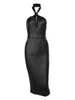 Casual Dresses Slim Fit Halterneck PU Leather Dress Fitting Hanging Neck