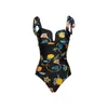 Kobiety stroju kąpielowego 2024 Seksowne jednoczęściowe stroje kąpielowe Kobiety Monokini Tropical Printed Ruffe bez pleców push up
