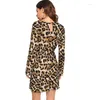 Casual Dresses Spring Leopard Print V-Neck Cut-Out Long Sleeve Dress