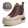 Casual Shoes Women Genuine Leather 8cm Platform Boots Wedge Hidden Heel Zip Spring Autumn Warm Fur Winter Sneakers