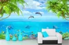 Wallpapers Custom 3d Po Wallpaper Beach Dolphin Trees Stereoscopic Home Decoration Mural
