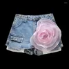 Röcke hohe Taillen-Denim-Blumenrock für Frauen 2024 Sommergewaschenen Vintage A-Line Hip-umgepacktes Modestuch