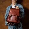 Backpack Men Luxury Designer Soft Handmake Distressed Cognac Leather Rucksack Knapsack With Pockets Gifts For School Travel Bag
