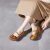 Vestido sapatos johnature verão 2024 cunhas de flores vintage sandálias genuínas de couro artesanal de estilo étnico confortável mulheres