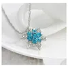 Colares de pingentes Novo chegada Crystal Blue Floco de neve Flor congelado 925 Sier Colar Pingents com Chain Melhor Presente para Garotes Drop Drop Dh7pk