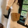 Drawstring Rattan Woven Handmade Shoulder Bags Saddle Shape Straw Bag Coin Purse Small Flap Handbag Women Beach Crossbody