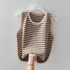 Women's Tanks 2024 Summer Fashion Round Neck Camisole Tops Female Striped Bottoming Sleeveless Ladies Ice Silk Knit Vest H12