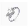 Com pedras laterais Novos anéis de borboleta de cristal de zircão cúbico para mulheres jóias de casamento de platina