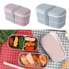 Dinware 1 stks 900 ml Gezond materiaal Lunchbox 2 Laag Tarwe Straw Bento Boxen Vers houden Microwave-servies