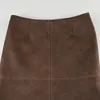 Cibbar vintage brun läderkjol med slits kvinnor elegant låg stigning smala långa pu kjolar 2023 höst vinter kläder y2k estetik 240411