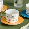 Cups Saucers Coffee Cup Vintage Blue en Gold Evil Eye Hamsa Hand Tea Set Bot China Ceramic Drinkware Mok Dish Cadeau