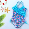 Jednoczęściowe dziewczęta jednoczęściowe kwiatowy nadruk Flamingo Swimsuit Bikini Bathing Kąpiel Szybkie suche ubrania pływające