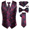 Men's Vests Luxury Gold Mens Silk Red Blue Green Waistcoat Tie Bowtie Hanky Cufflinks Set Male Waist Jacket Wedding Office Hi-Tie