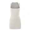 Casual Dresses Summer 2024 Square Neck Bodice Women's Dress Halter Sleeveless Tank Top Solid Elegant Stretch Flare Mini