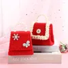 Axelväskor barn väska pärlkristall pack spets bowknot fyrkantig ficka av löstagbar kedja sammet handväska röd
