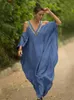 Robes décontractées de base 2023 Sexy épaule froide V Bat à cou de cou Slve Robe de plage d'été lâche plus taille Femmes Seswear Kaftan Robes noires Q943 1 T240415