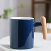 Tazas de tazas de copa de cerámica de madera dehua juego de regalo de copa de cerámica sencillo tazón creativo de agua té de leche con tapa